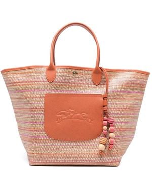 Longchamp Striped Applique Tote Bag Le Pliage - Pink