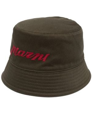 Marni Logo-Embroidered Cotton Bucket Hat - Green