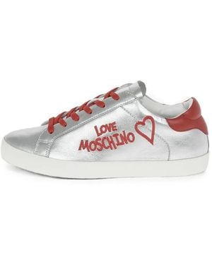 Moschino Love Logo-Embroidered Laminated-Leather Trainers - White