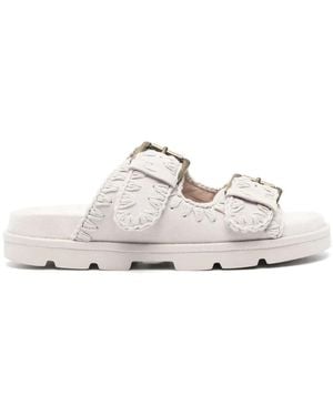 Mou Suede Buckle Slides - White