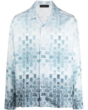 Amiri Gradient Tape-Print Silk Shirt - Blue