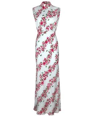 Saloni Floral Mock-Neck Dress - White