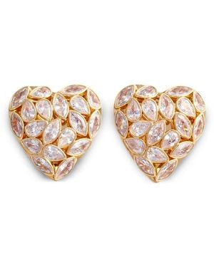 Self-Portrait Crystal-Embellished Heart Earrings - Metallic