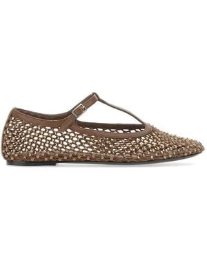 strategia shoes Jewel All Over Strass T-Strap Court Shoes - Brown