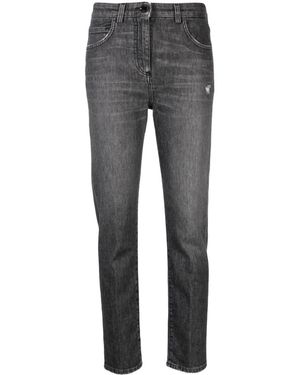 Seventy Distressed High-Rise Tapered-Leg Jeans - Grey