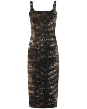 Roberto Cavalli Vestido Midi Sin Mangas Con Pelo Estampado - Negro