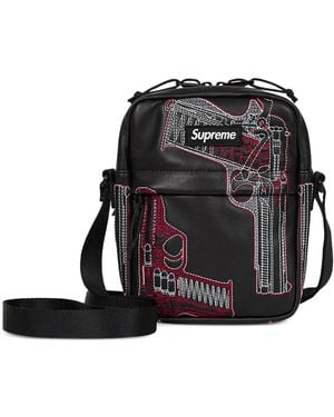Supreme Embroidered Leather Messenger Bag - Black