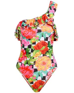 Moschino Ruffled Floral-Print Swimsuit - White