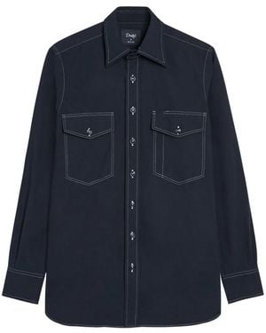 Drake's Contrast-Stitch Flap-Pocket Shirt - Blue