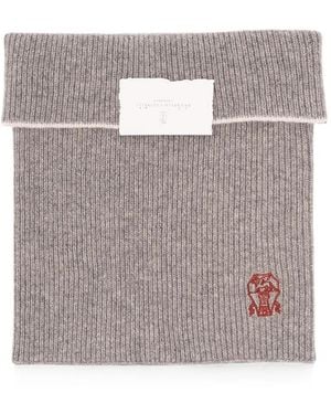 Brunello Cucinelli Ribbed-Knit Embroidered Snood - Grey