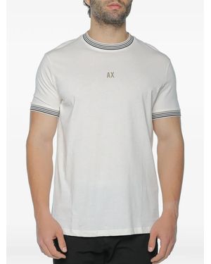 ARMANI EXCHANGE Striped-Trim Logo-Print T-Shirt - White