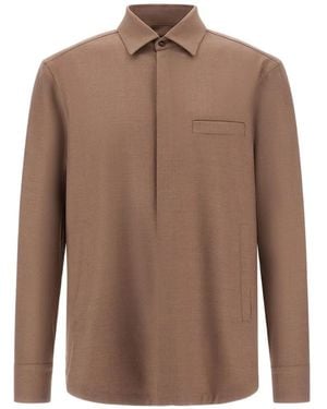 Herno Hemd Mit Gabardine-Struktur - Braun
