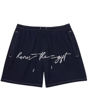 Honor The Gift Embroidered Drawstring Shorts - Blue