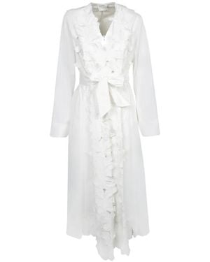 forte_forte Floral-Appliqué Belted Dress - White