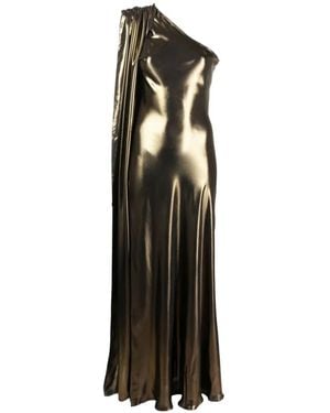 Tessitura Body Couture Golden One-Shoulder Metallic-Effect Maxi Dress - White