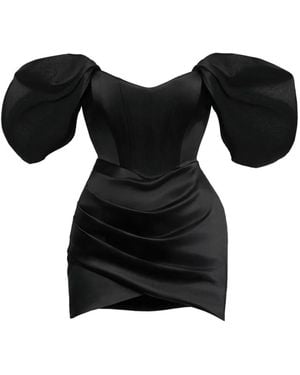 Benedetto Off-Shoulder Puff-Sleeve Mini Dress - Black
