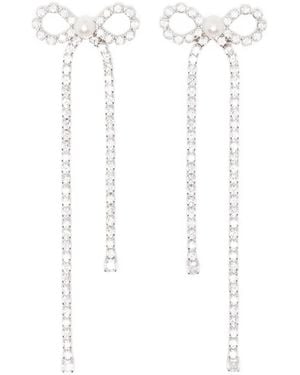 Self-Portrait Crystal-Embellished Bow Earrings - White