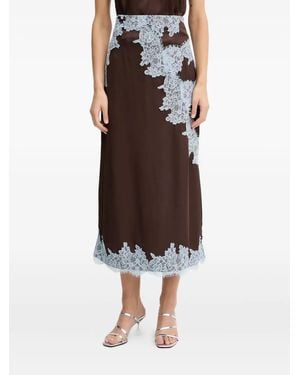 Never Fully Dressed Lace-Detail Midi Skirt - Brown