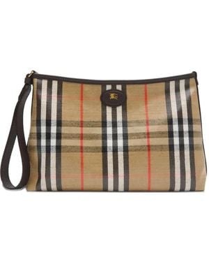 Burberry Check Leather Highlands Clutch Bag - Natural