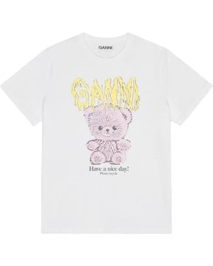 Ganni T-Shirt Con Stampa - Bianco