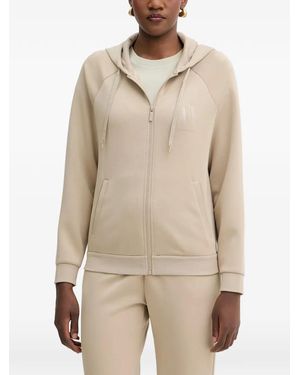 ARMANI EXCHANGE Rhinestone-Logo Zip-Up Hoodie - Natural