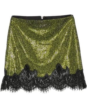 Self-Portrait Sequin-Embellished Lace-Trim Skirt - Green