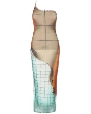 Jean Paul Gaultier Printed Tulle Maxi Dress - ホワイト