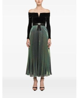 Nissa Velvet Bodice Metallic Chiffon Midi Dress - Green