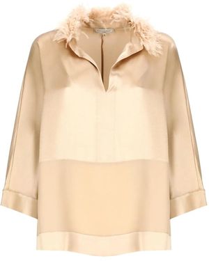 Antonelli Feather-Trimmed V-Neck Top - Natural