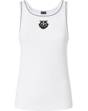 Pinko Embroidered-Crest Sleeveless Tank Top - White