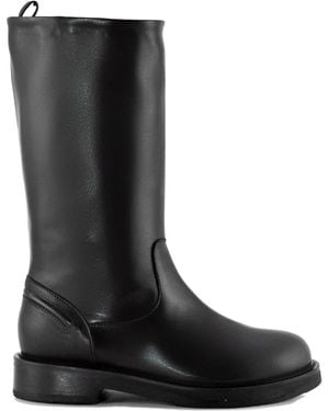 Julie Dee Pull-Tab Leather Knee-High Boots - Black