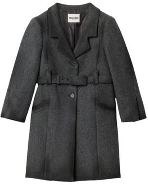 Miu Miu Single-Breasted Double Wool Coat - Black