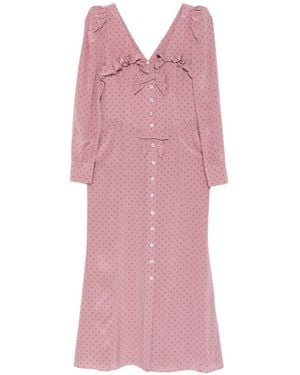 Alessandra Rich Polka-Dot Ruffled Midi Dress - Pink