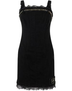 Alberta Ferretti Lace-Trim Chain-Embellished Fitted Mini Dress - Black