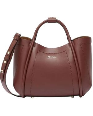 Max Mara Curved-Top Leather Handbag - Brown