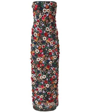 Carolina Herrera Floral-Embroidered Organza Maxi Dress - White