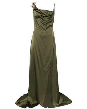 Blumarine Butterfly-Appliqué Cowl-Neck Dress - Green