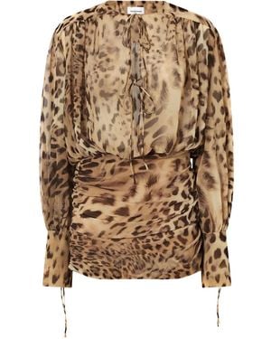 ANDAMANE Lace-Up Animal-Print Mini Dress - Brown
