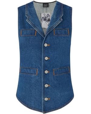 Pinko Tailored Denim Gilet With Notched Lapel - Blue