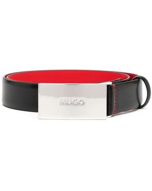 HUGO Leather Logo-Buckle Belt - Red
