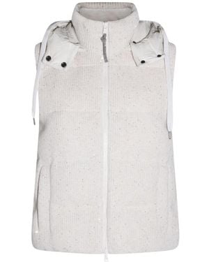 Brunello Cucinelli Hooded Sequin Embellished Gilet - White