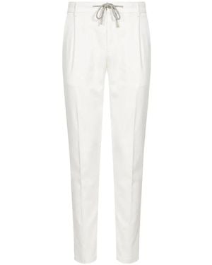 Eleventy Drawstring-Waist Pleated Trousers - White