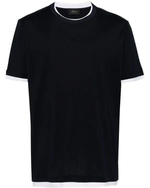 Brioni Logo-embroidered Cotton T-shirt - Black