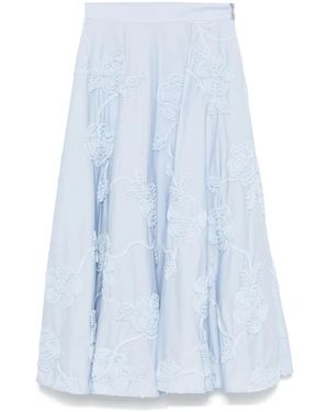 ROTATE BIRGER CHRISTENSEN Cotton Midi Skirt With Flowers - Blue