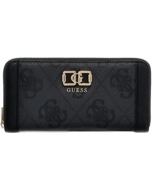 Guess Logo Patterned Zip Wallet - Black