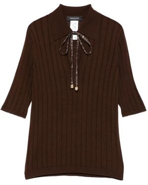 Fabiana Filippi Ribbed Tie-Neck Top - Brown