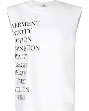 Elisabetta Franchi Lettering-Print Jersey Sleeveless T-Shirt - White