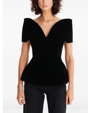 MOOS STUDIO V-Neck Peplum Top - Black