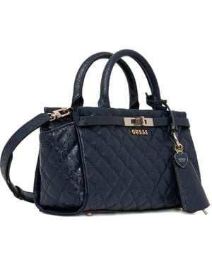 Guess Idra Quilted Heart-Charm Tote Bag - Blue