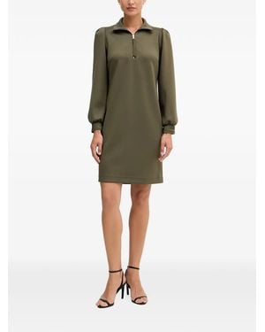 Joseph Ribkoff Quarter-Zip Puff-Sleeve Mini Dress - Green